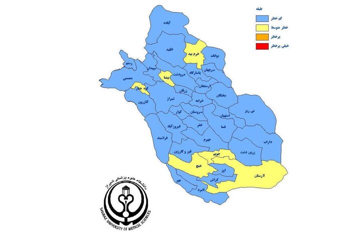 ۶ شهر استان فارس، در وضعیت زرد کرونایی