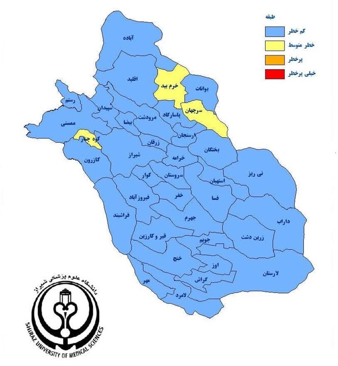 وضعیت زرد کرونایی در ۳ شهرستان استان فارس