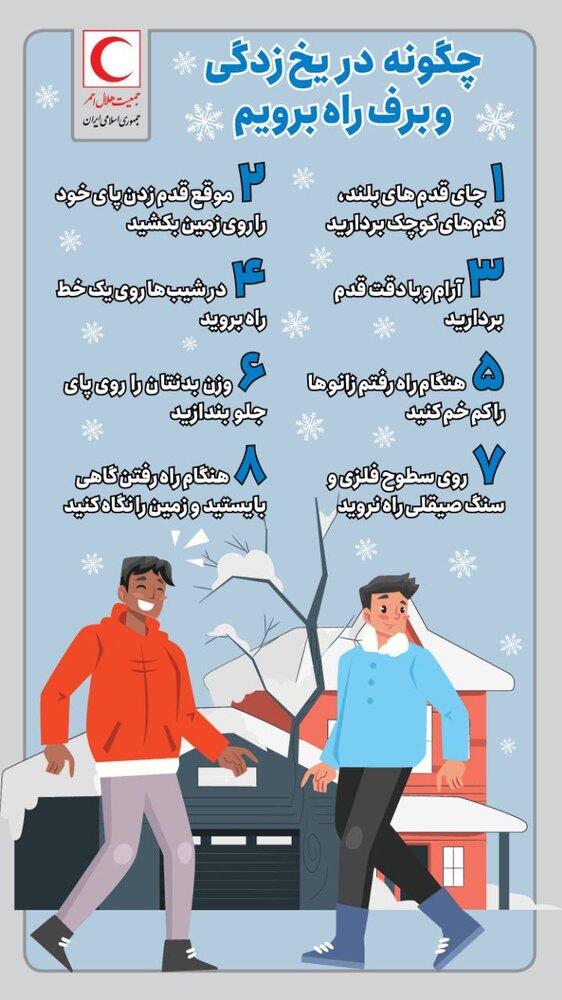 چگونه در یخ زدگی و برف راه برویم؟/اینفوگرافیک آموزشی

