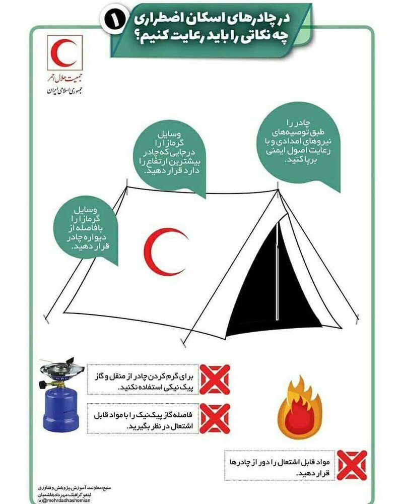 برای ایمنی چادرهای اسکان اضطراری، چه نکاتی را رعایت کنیم؟/اینفوگرافیک آموزشی