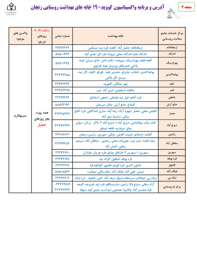 پویش واکسن یادآور در زنجان اجرا میشود+ لیست مراکز تزریق