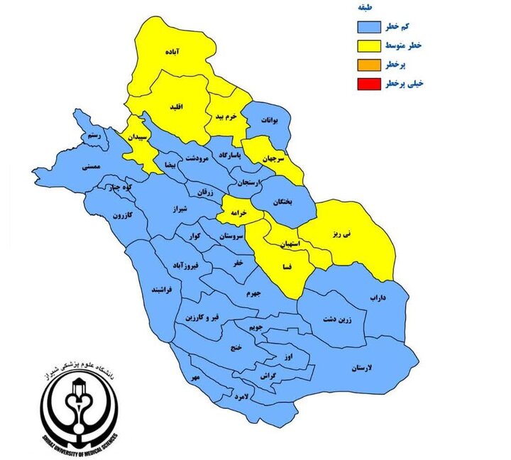 نقشه فارس به ۲رنگ زرد و آبی درآمد