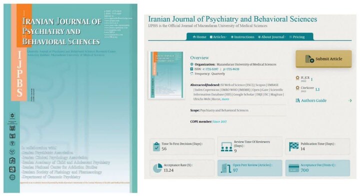 کسب ضریب تاثیر مجله ی روان پزشکی و علوم رفتاری ایرانی(IJPBS)، توسط دانشگاه علوم پزشکی مازندران
