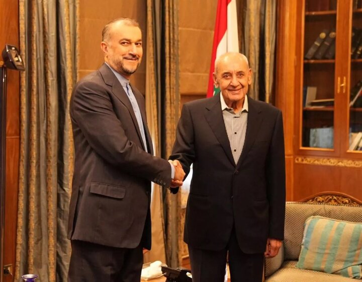 دیدار و گفتگوی وزیر امور خارجه کشورمان با رئیس مجلس لبنان
