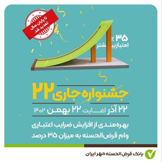 تمدید «جشنواره جاری ٢٢» بانک قرض الحسنه مهر ایران تا پایان سال