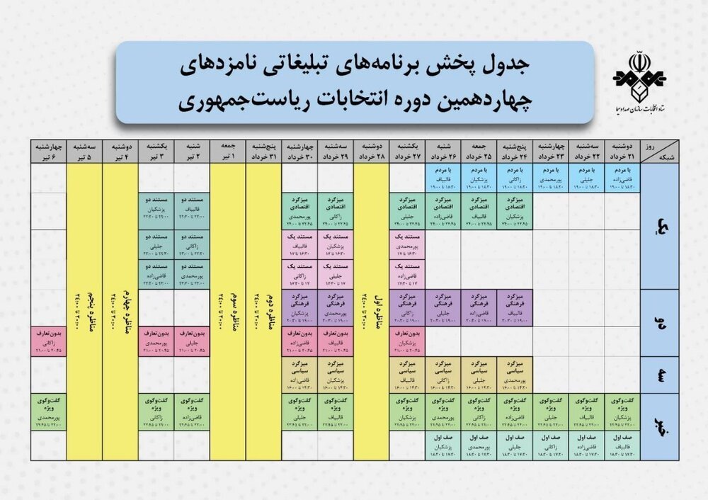 برنامه نامزدهای انتخابات ریاست جمهوری در رسانه ملی مشخص شد