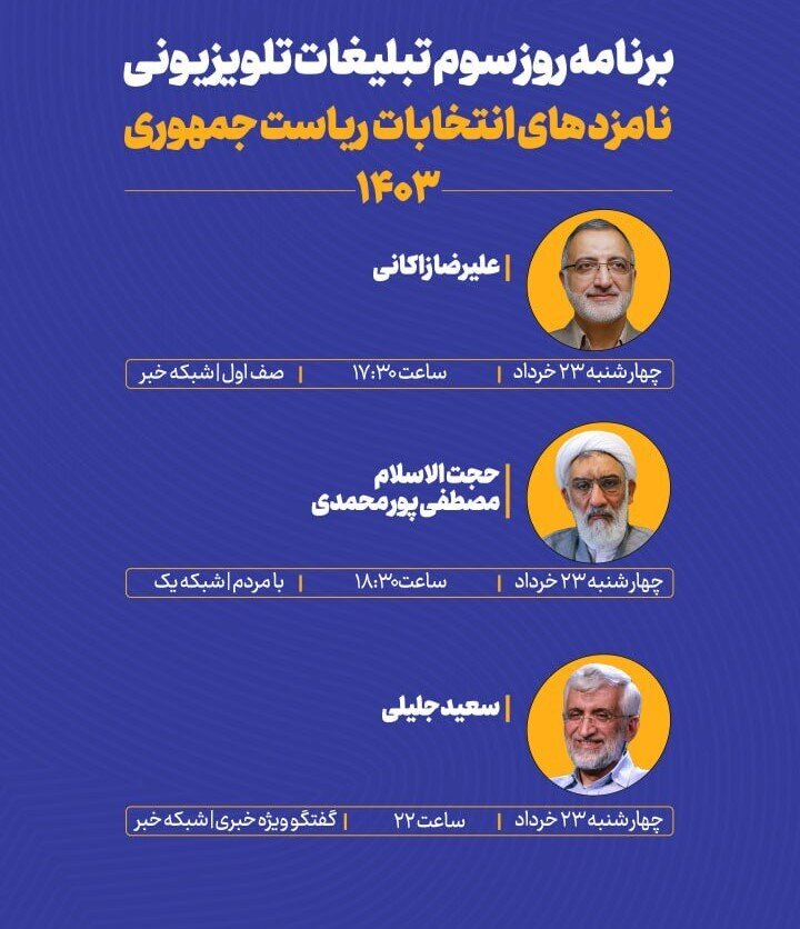 برنامه‌های تبلیغاتی امروز نامزدهای ریاست جمهوری در رسانه ملی