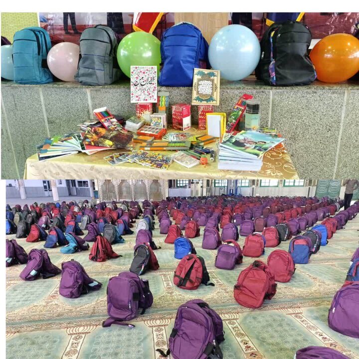 رزمایش توزیع ۱۶۰۰ بسته لوازم‌التحریر برای دانش‌آموزان نیازمند قائم‌شهر