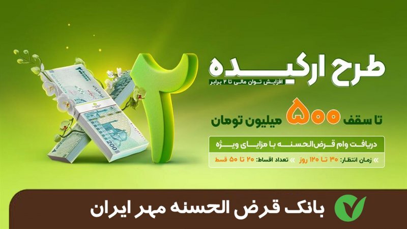 وام ۲۰۰ میلیونی طرح ارکیده بانک مهرایران / تسهیلات با کارمزد صفر درصد بدون ضامن