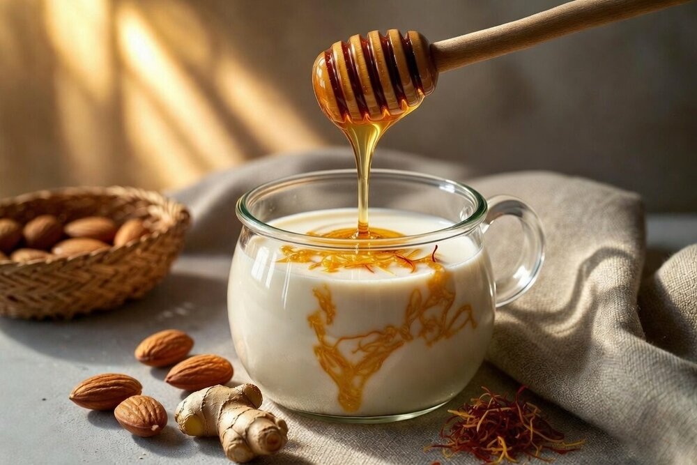 طرز تهیه معجون خانگی شیر بادام و عسل