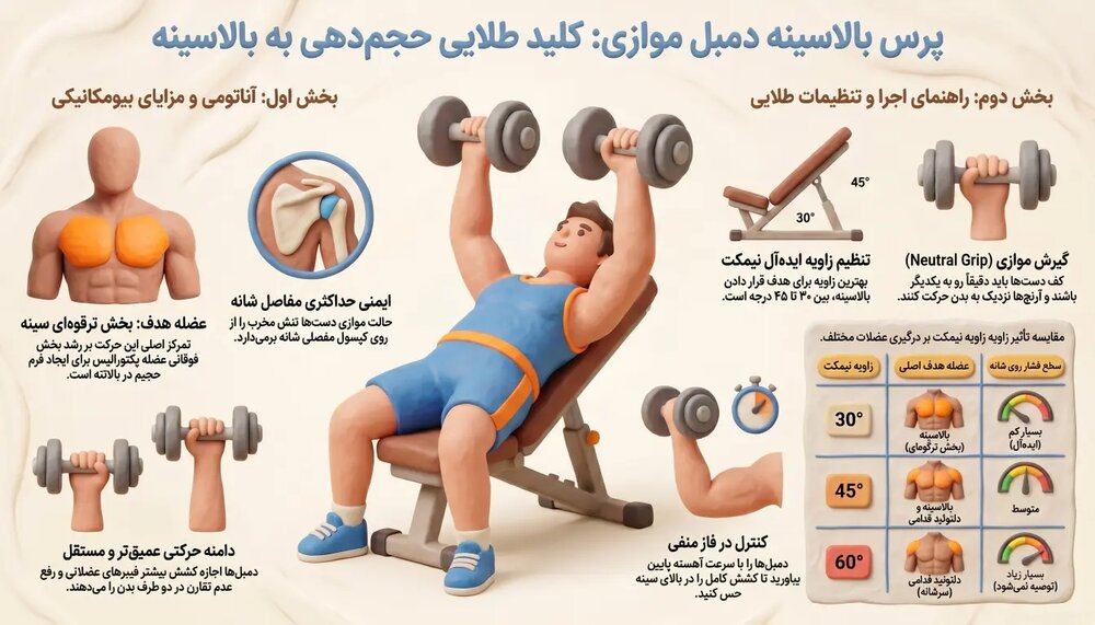 راهنمای حرکت پرس بالاسینه دمبل موازی