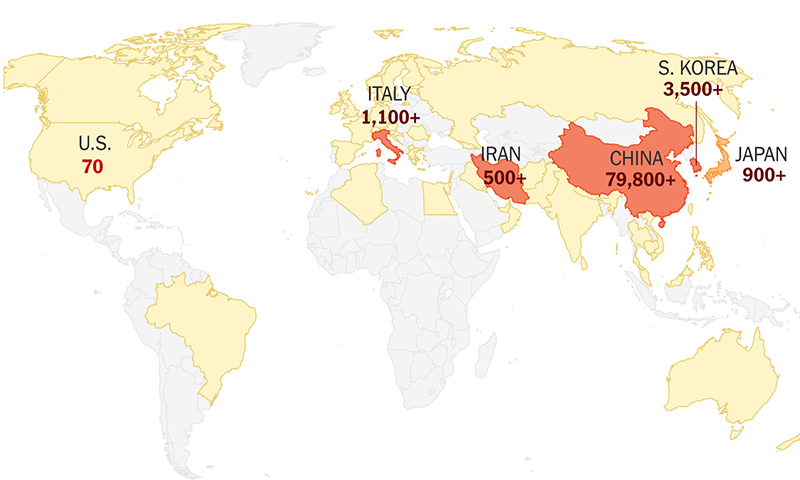 نقشه جهانی ویروس کرونا(به‌روزرسانی‌شده)