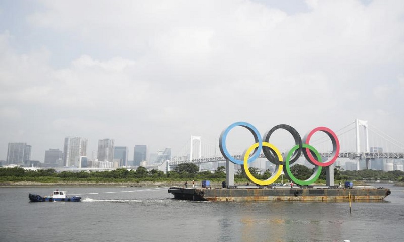 جابجایی حلقه های المپیکی در خلیج توکیو